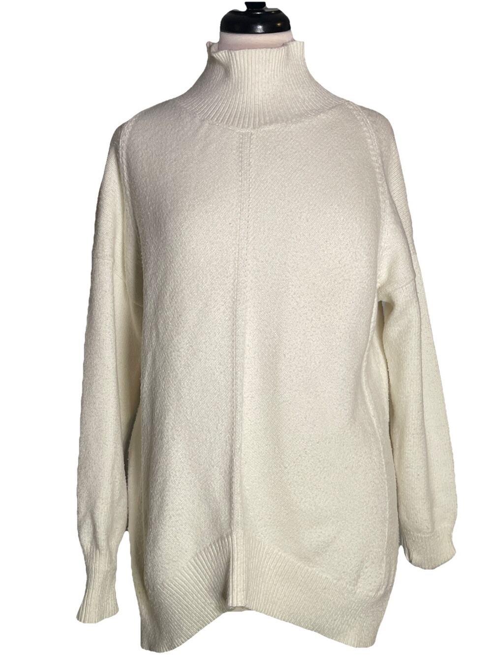 Anthropologie Maeve Women's Small Mock Neck Sweater Cream Knit Cuffed Sleeves